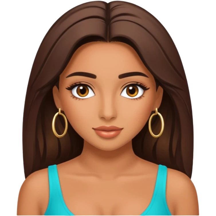 realistic portrait of girl zoomed out she is Huda from love Island if you know that emoji