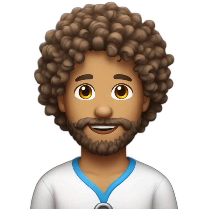 Curly haired bearded man wearing a puppy costume emoji