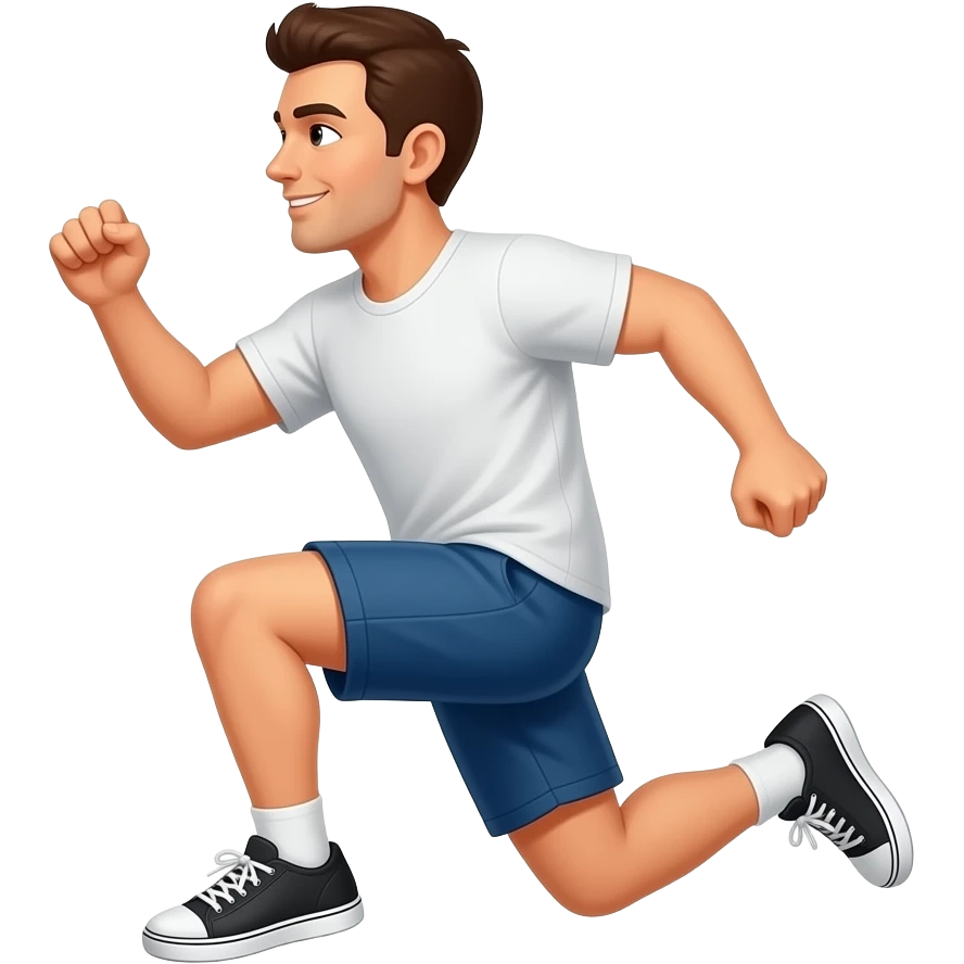 A man jumping facing left with both his knees up at the same height emoji