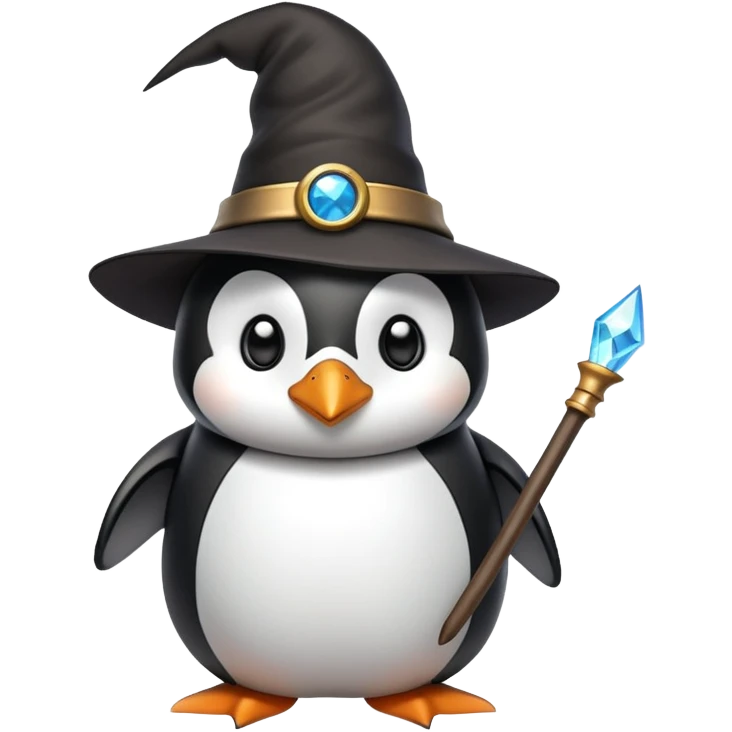 penguin wizard with a wand and pointed hat emoji