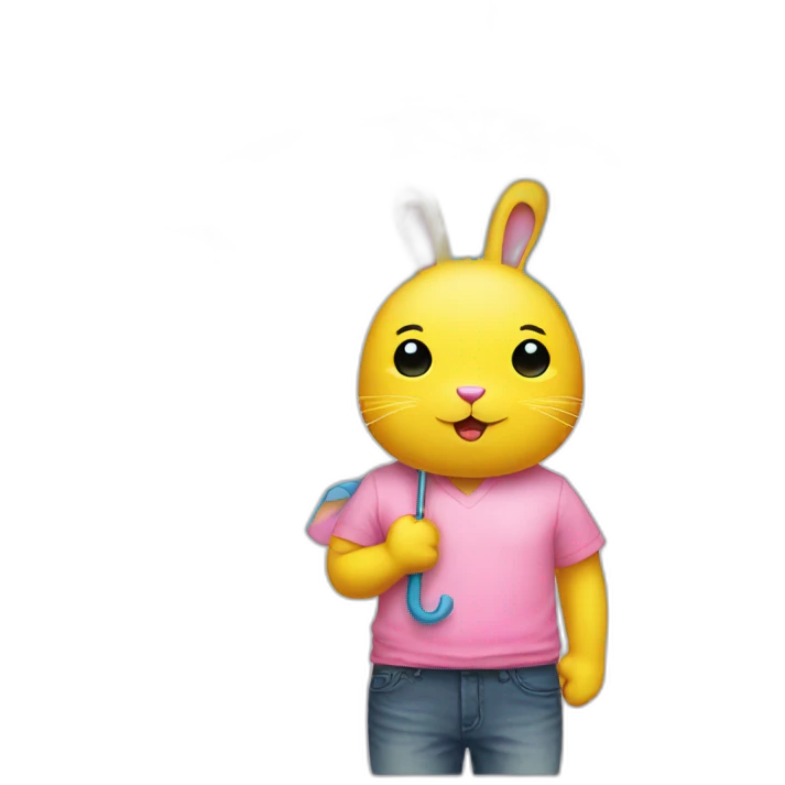 Pink rabbit yellow tee shirt blue umbrella emoji