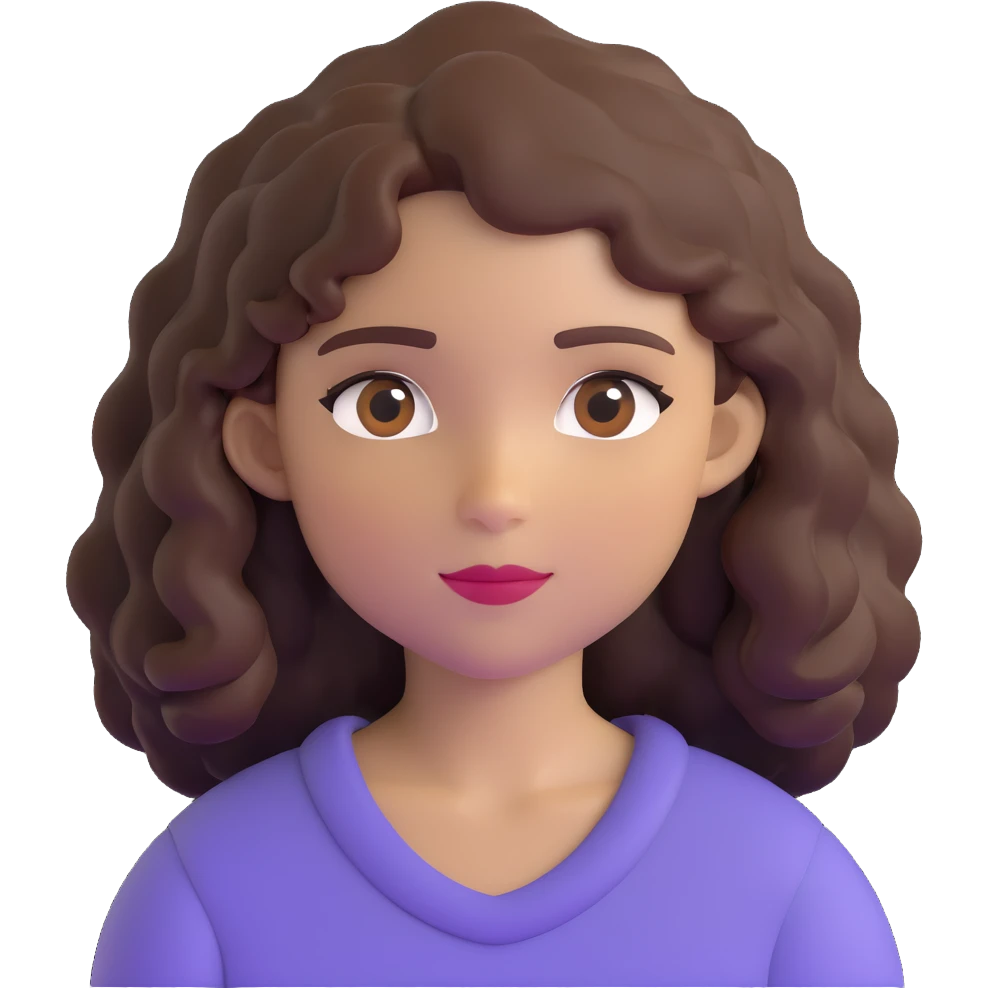 brown girl with wavy hair and brown eyes emoji