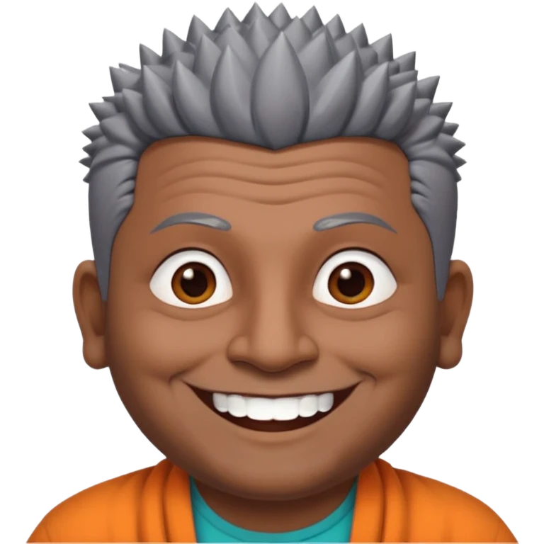 50 yr old indian man, dark skin, grey hair, big smile, white teeth, chubby, no moustache, clean shaven, spiky hair, bindy emoji
