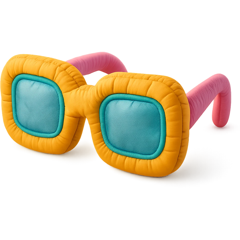 sunglasses in cushion style, soft plush look, bright colors emoji