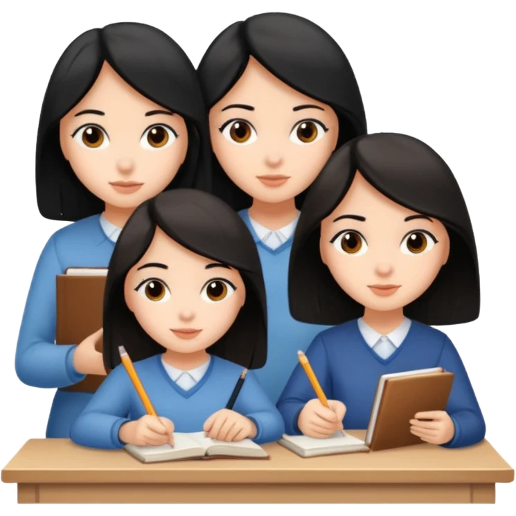 3 girls one with black hair and two with brown hair studying emoji