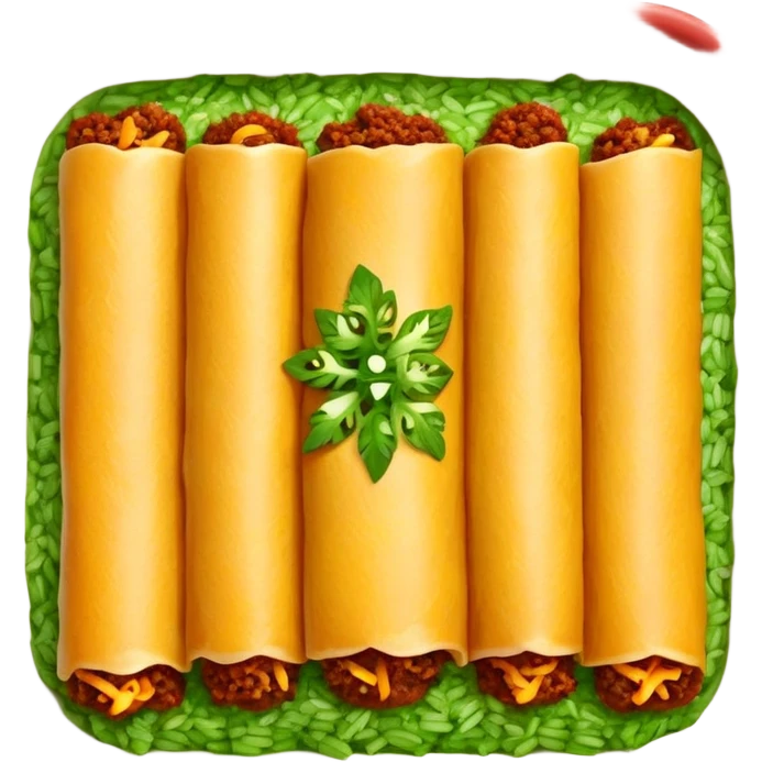 Green rice, Beef enchiladas with red sauce emoji