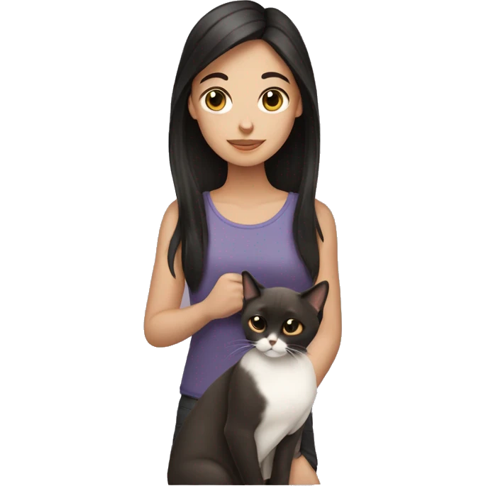 A girl with dark hair holding Siamese cat emoji
