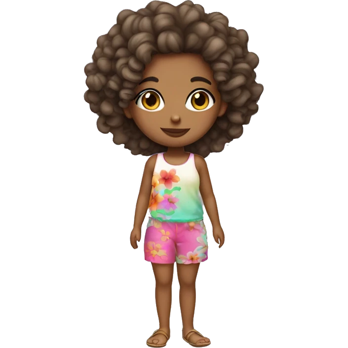 a mixed girl with ombré curls and beach outfit and flower in hair emoji