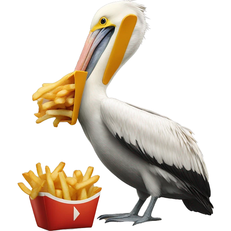 Pelican catching French fry emoji