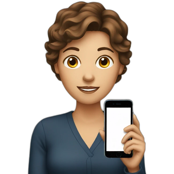 Brown haired Woman with phone emoji