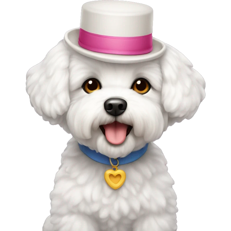 bichon maltés con gorro de cumpleaños emoji