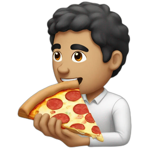 Man with black hair eating pizza emoji