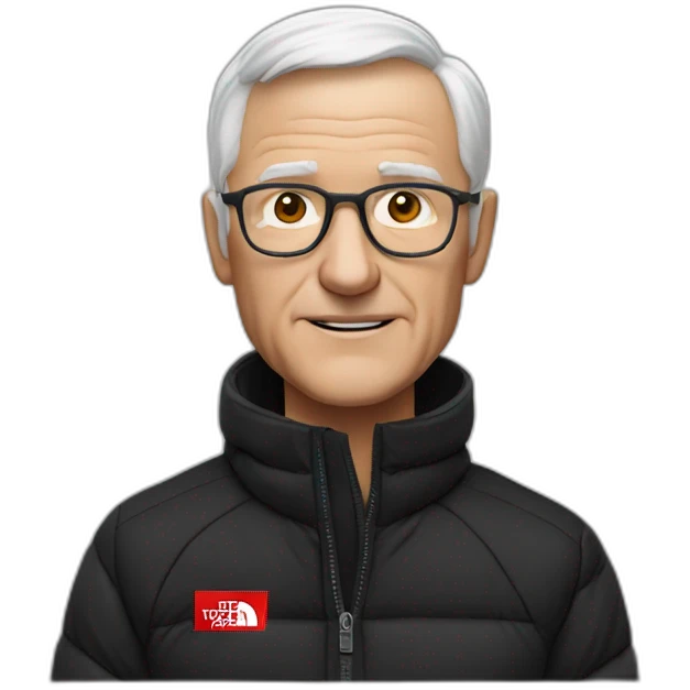 old white man with black and red supreme north face jacket emoji