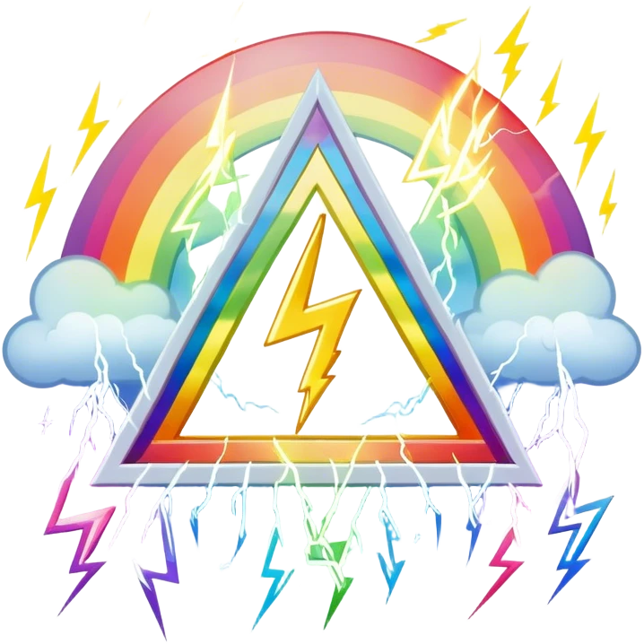 o tetragrama yhwh envolto sobre um arco íris e relampagos emoji
