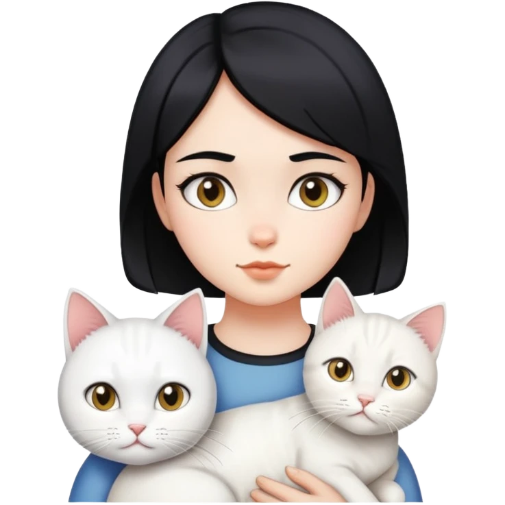 A girl with short black hair parted in the middle, fair skin, is accompanied by a white cat. emoji