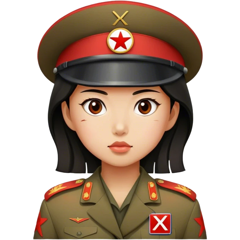  North Korean girl solder defector with a big x red capital letter on her emoji