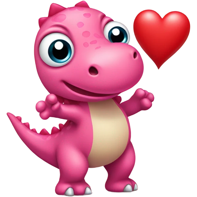 cute pink dino holding a heart emoji