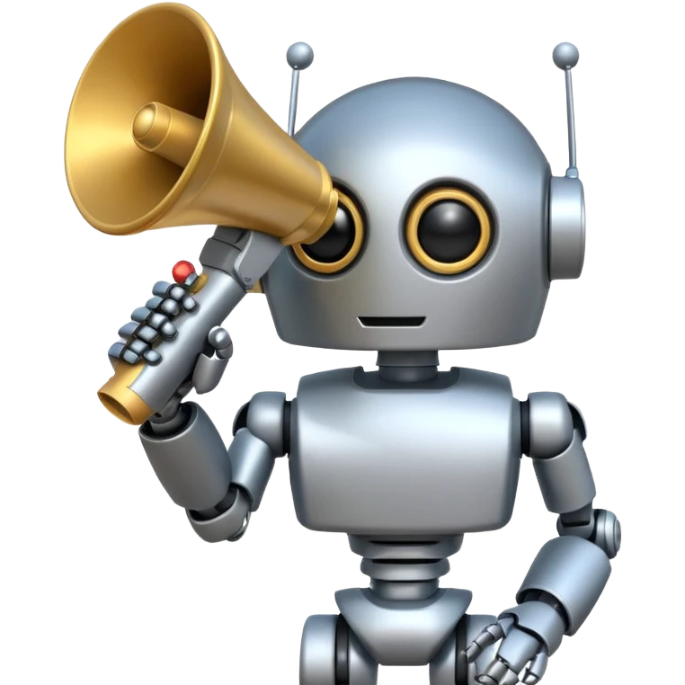 robot held megaphone in held emoji