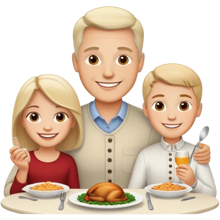 White family of three at dinner emoji