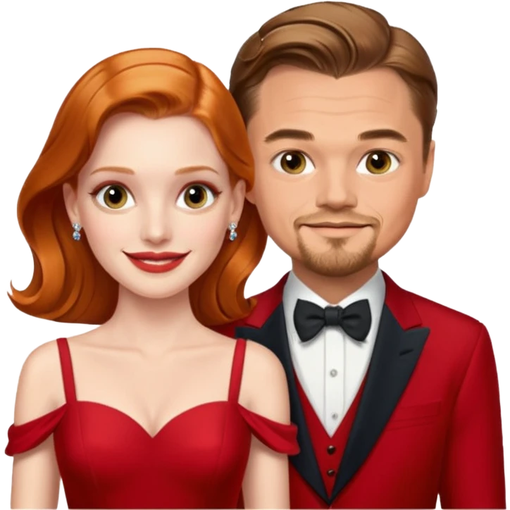 leonardo di caprio and Jessica Chastain in a red dress emoji