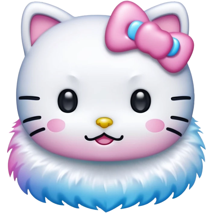 Hello Kitty with pure white fur, sparkling glitter, pink and blue gradient background, emoji style emoji