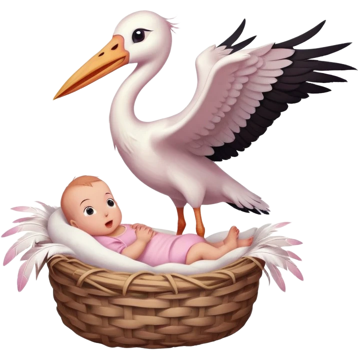 stork flying with a human baby in a bundle emoji