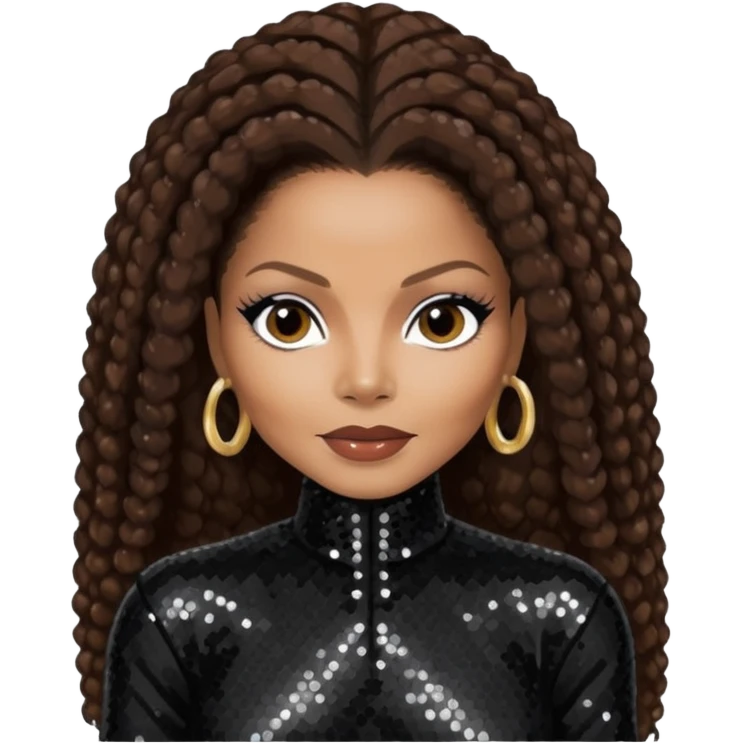 Janet Jackson with dark brown hair, black sequin outfit emoji
