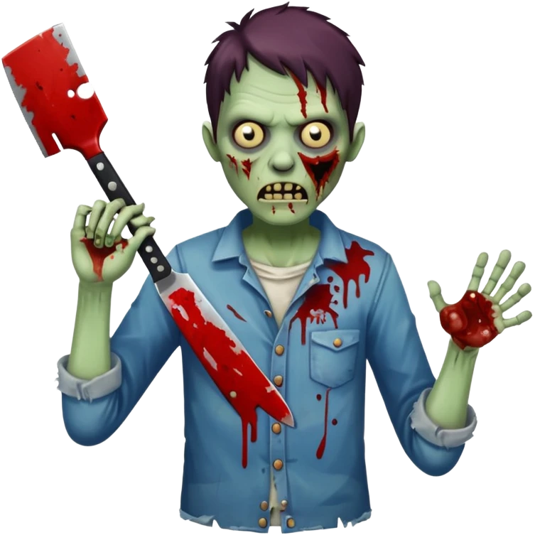 Demonic evil zombie cutting inner wrist with cleaver and blood splattering emoji