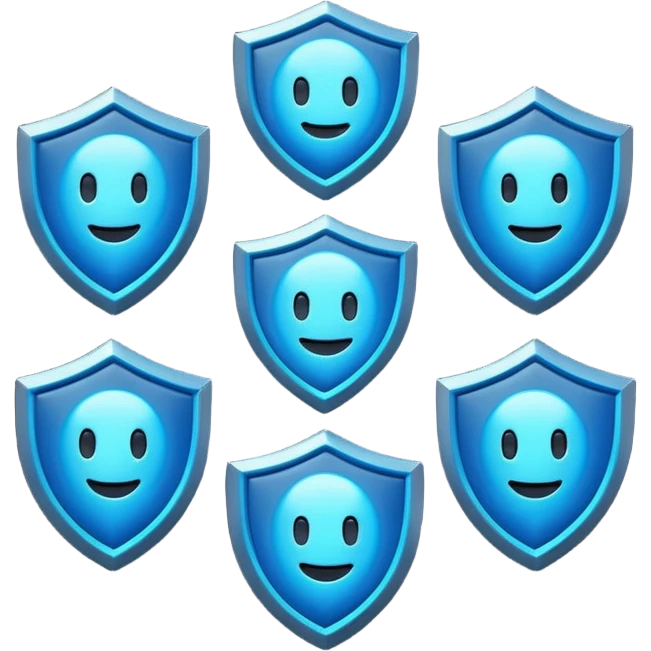 Futuristic glowing blue emoji badge set for the brand name “DRAEV” — includes shield, checkmark, camera, briefcase, verified tick, bot face, and rocket. Neon blue glow, dark gradient background, cyber aesthetic, 3D soft lighting, premium tech style. emoji