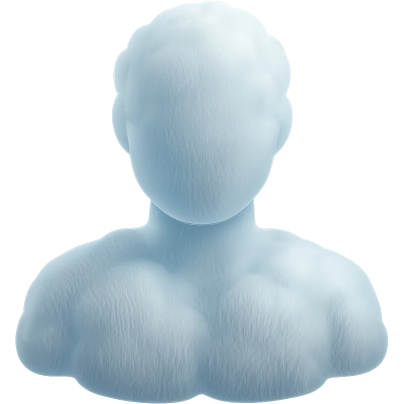 shoulder up, person made of white fluffy clouds, front view, matte glass style emoji