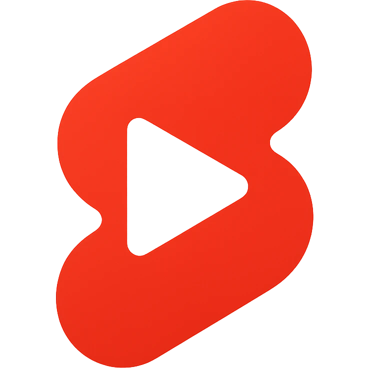 Modern minimalist logo inspired by YouTube Shorts but clearly distinct. Abstract red and white shapes on a white background. No text. Design a dynamic, playful symbol using rounded geometric forms, slightly resembling a play button or a film strip, but reimagined with a unique twist. Must look tech-oriented, simple, and brandable emoji