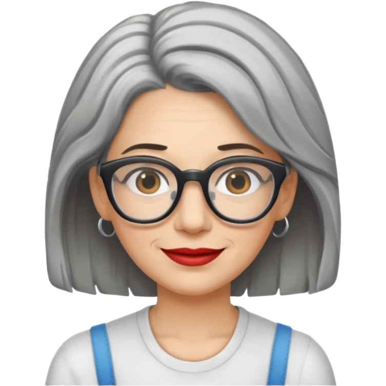 40 year old woman salt &pepper hair with glasses and braces emoji