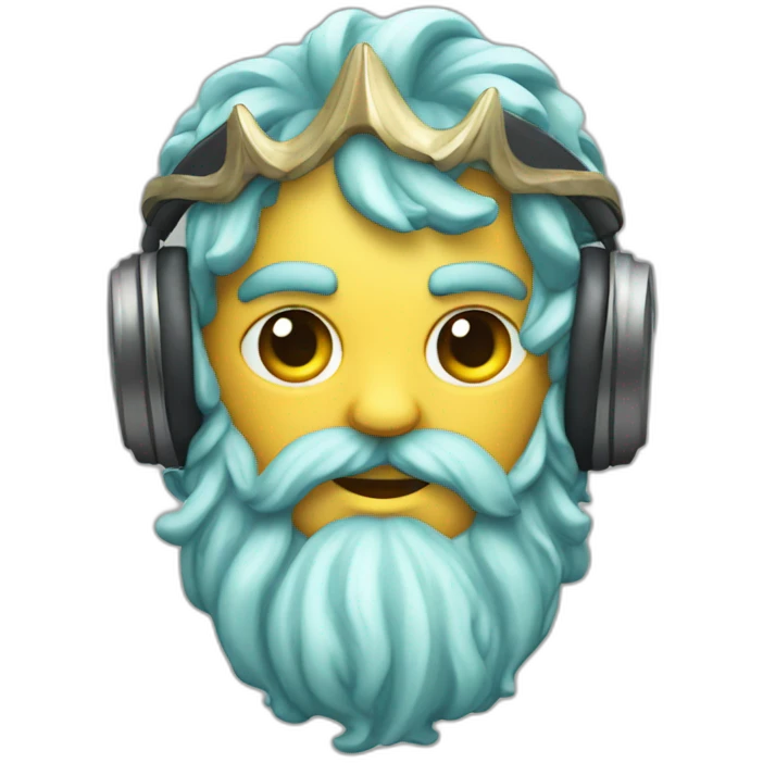 poseidon wearing headphone, with trident emoji