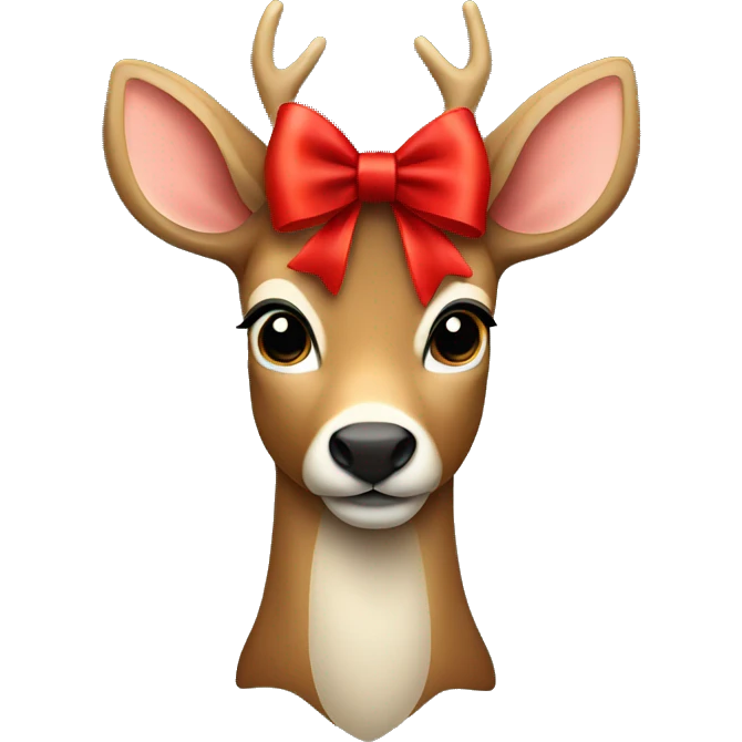 a deer with a red nose and a red bow around it’s neck  emoji