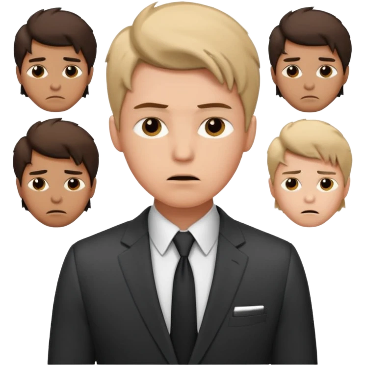 a liittle tired and frustrated entepreneur (only his face). with suit and only a little bit emotional face. young entepreneurs with various suits, but in classic colours. various hair emoji