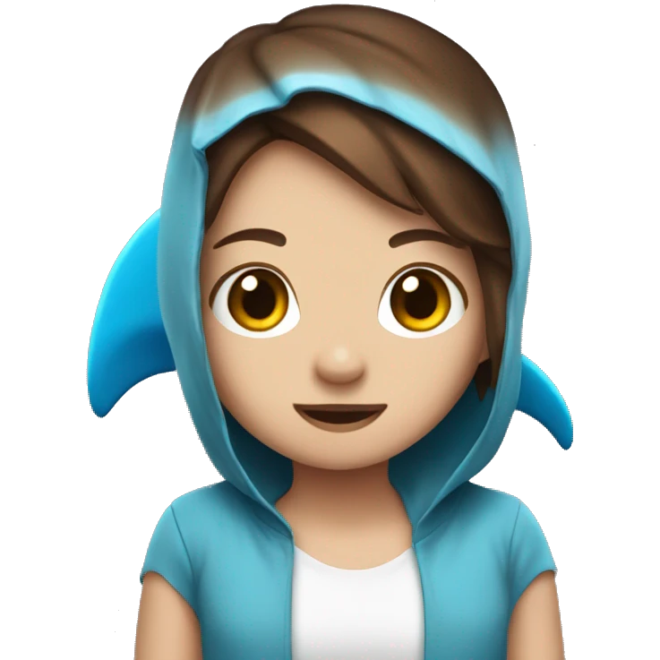 cute  brown hair wearing a cute blue shark costumee  emoji