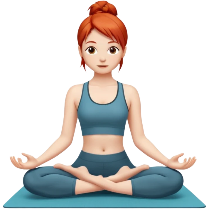 Una chica con pelo rojo liso haciendo yoga  emoji