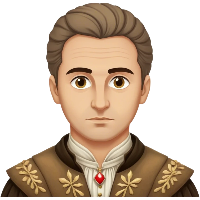Cinematic Realistic Marko Marulić Portrait Emoji, depicted as a celebrated Croatian writer with a reflective expression and period clothing, rendered with rich textures and warm literary lighting that captures his historical influence. emoji