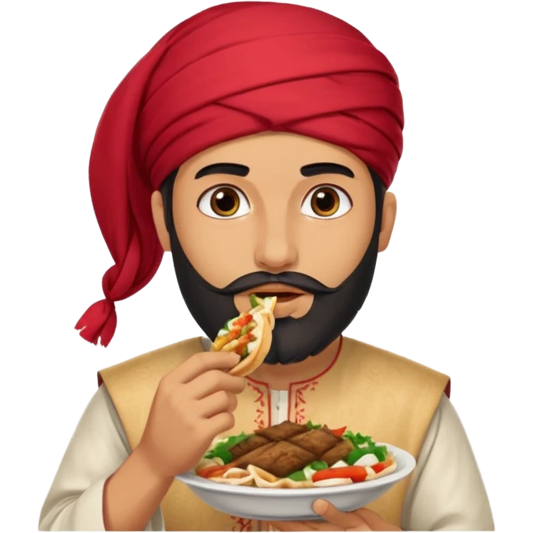 young Lebanese male in traditional arabic outfit eating sharwama emoji
