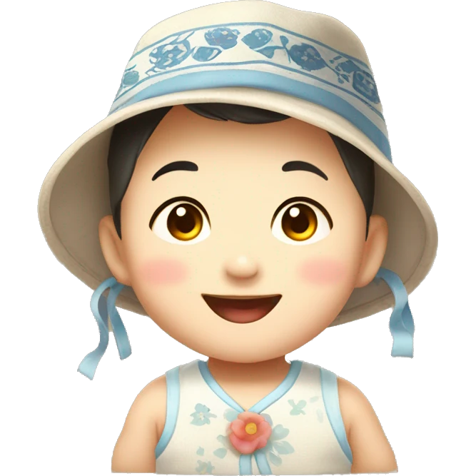 Cute Korean baby smiling broadly wearing a Taegeuk pattern hat emoji