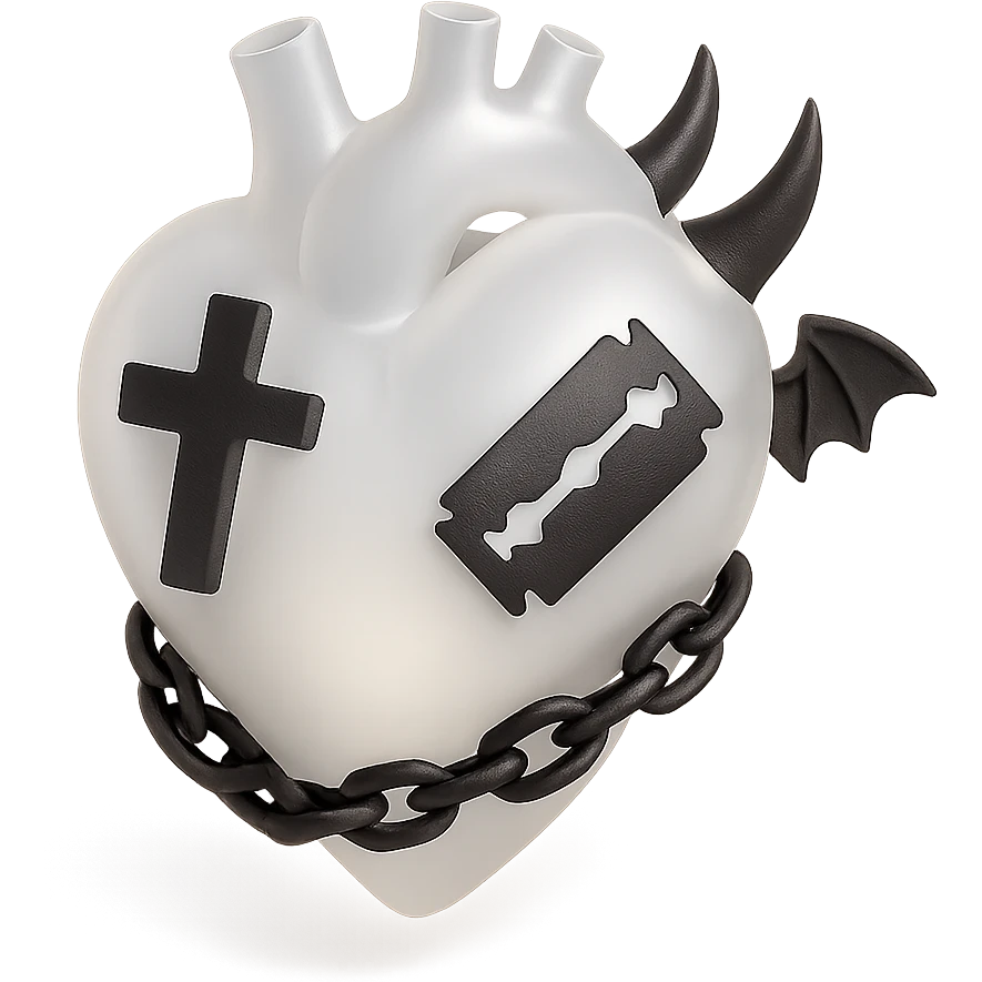 white goth heart, minimal, edgy, dark accents emoji