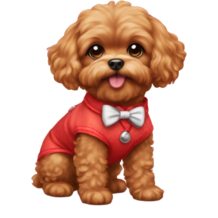 Red Shipoo dog in cute outfit with bow emoji