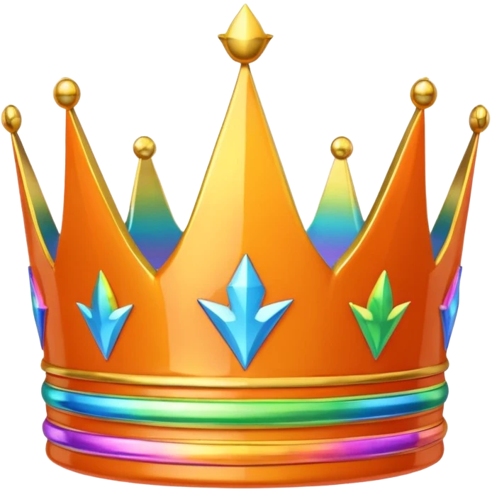 an orange colored 3d crown with rainbow accents emoji