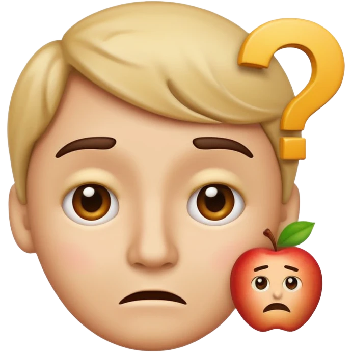 Apple-style emoji of a face with a question mark above the head, raised eyebrows, and a small frown representing 고민 (confused worry) emoji