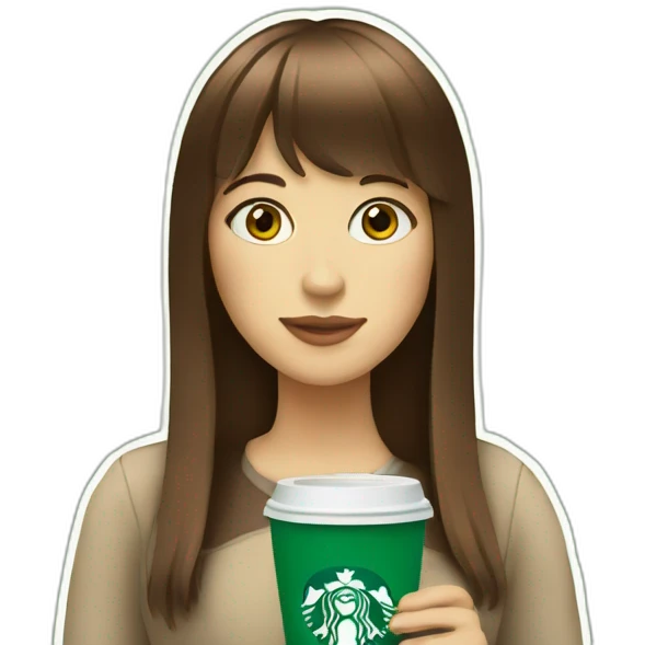 Girl-with-brown-hair-and-bangs-drinking-starbucks emoji
