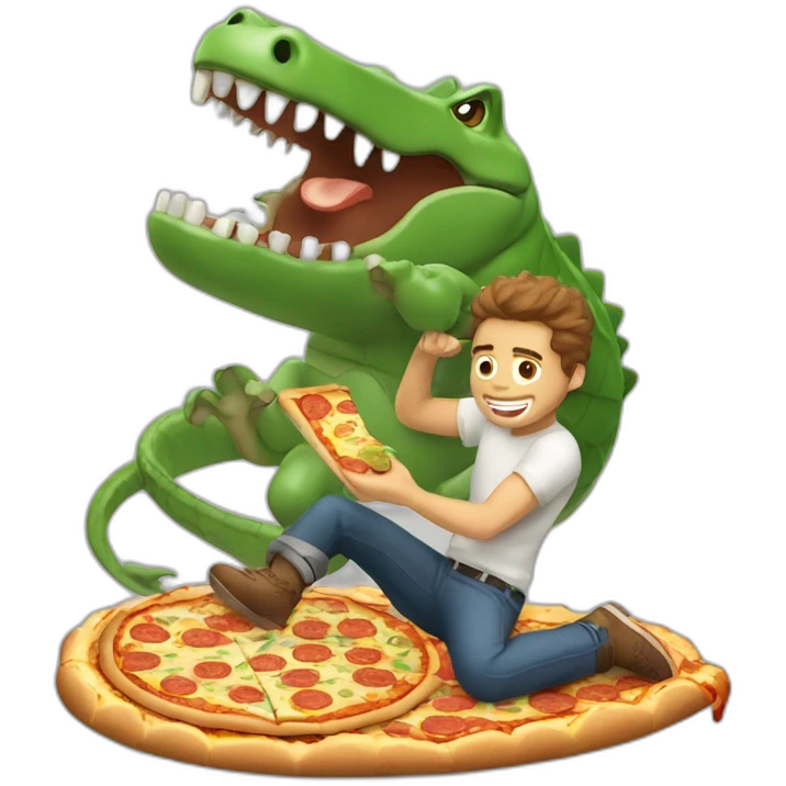 Guy kicking Crocodile while eating pizza emoji