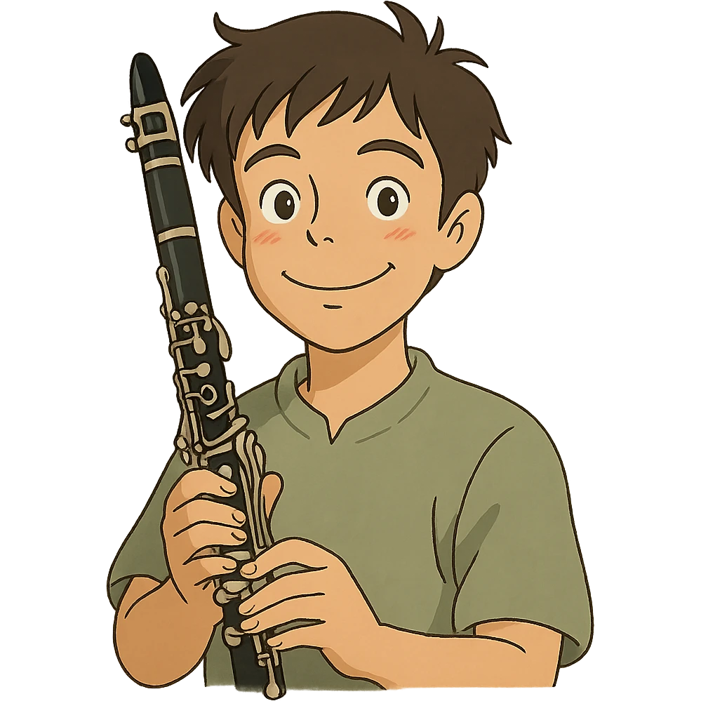 ghibli style smiling face with clarinet emoji