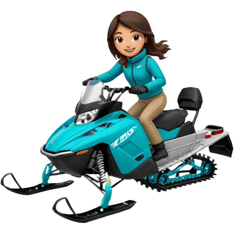 Can you create an emoji of a brunette girl on a teal polaris khaos 850 155 snowmobile action shot emoji