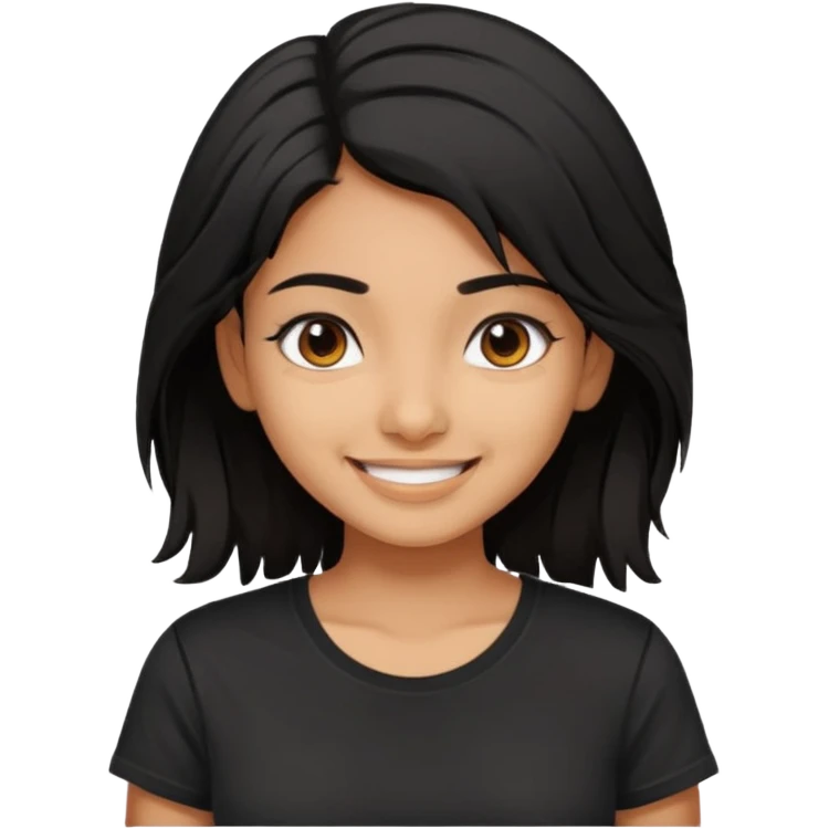a pretty tan indian bratz girl with messy dark black hair, wearing a black tee. emoji