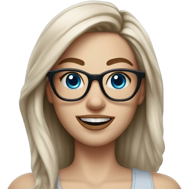 Hyper Realistic Balayage pale beautiful tattooed woman with glasses and blue eyes happy  emoji